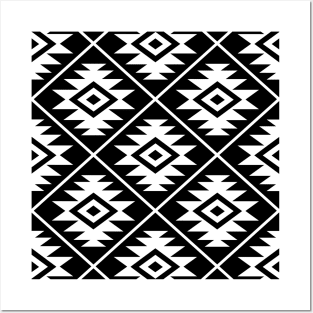 Aztec Symbol Big Pattern White on Black Posters and Art